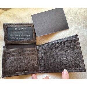 Cole Haan F74991 Men's Compact ID Wallet Mahogany Brown Calf Leather NWT $178